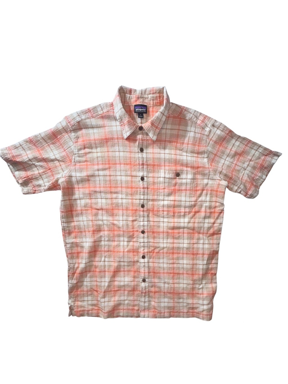 Patagonia Men’s A/C Shirt Large Organic Cotton Plaid Seersucker Short Sleeve